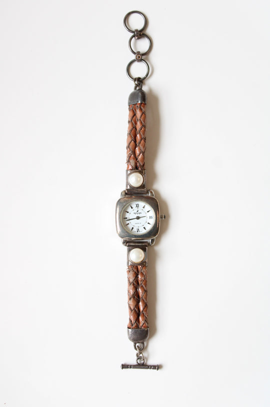 Peyote Bird Santa Fe Sterling Silver Genuine Pearl Braded Toggle Clasp Watch