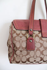 Coach Signature Brown & Burgundy Suede & Leather Satchel
