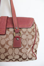 Coach Signature Brown & Burgundy Suede & Leather Satchel