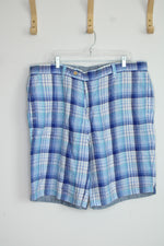 NEW Tommy Bahama Island Duo Reversible Blue Plaid Linen Shorts | 38