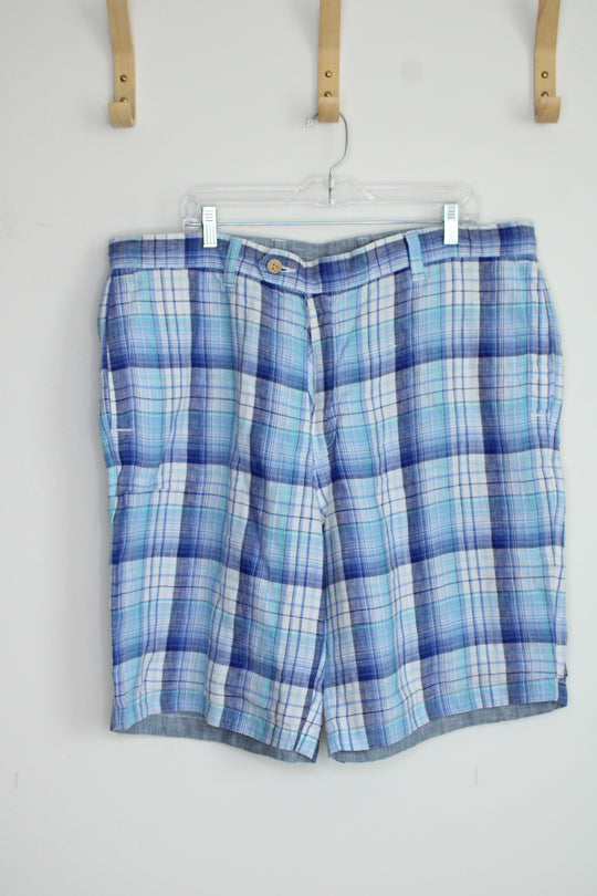 NEW Tommy Bahama Island Duo Reversible Blue Plaid Linen Shorts | 38