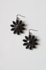 Black Metal Flower Design Dangle Earrings