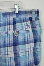 NEW Tommy Bahama Island Duo Reversible Blue Plaid Linen Shorts | 38