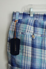 NEW Tommy Bahama Island Duo Reversible Blue Plaid Linen Shorts | 38