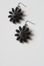 Black Metal Flower Design Dangle Earrings