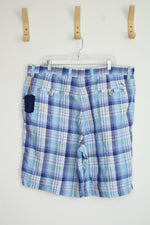 NEW Tommy Bahama Island Duo Reversible Blue Plaid Linen Shorts | 38