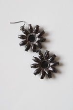 Black Metal Flower Design Dangle Earrings