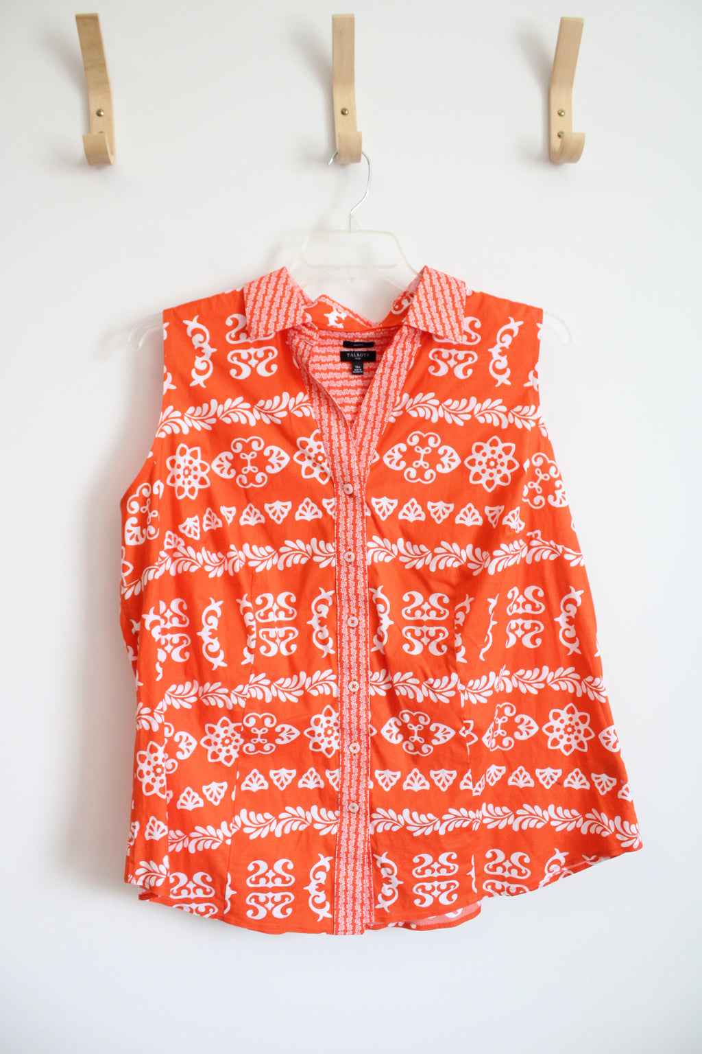 Talbots Orange & White Button Down Sleeveless Top | 16W