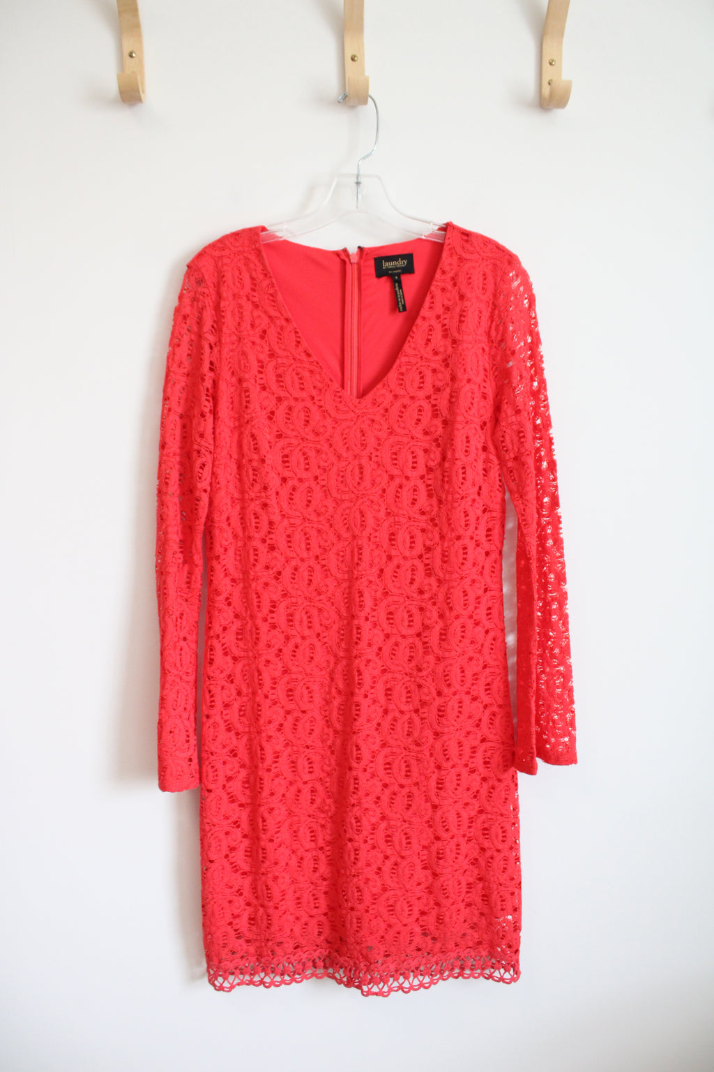 Laundry Red Lace Overlay Long Sleeved Dress | 8