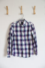 J.Crew Purple Teal & White Plaid Slim Untucked Flex Washed Button Down Shirt | S