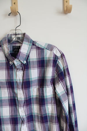 J.Crew Purple Teal & White Plaid Slim Untucked Flex Washed Button Down Shirt | S