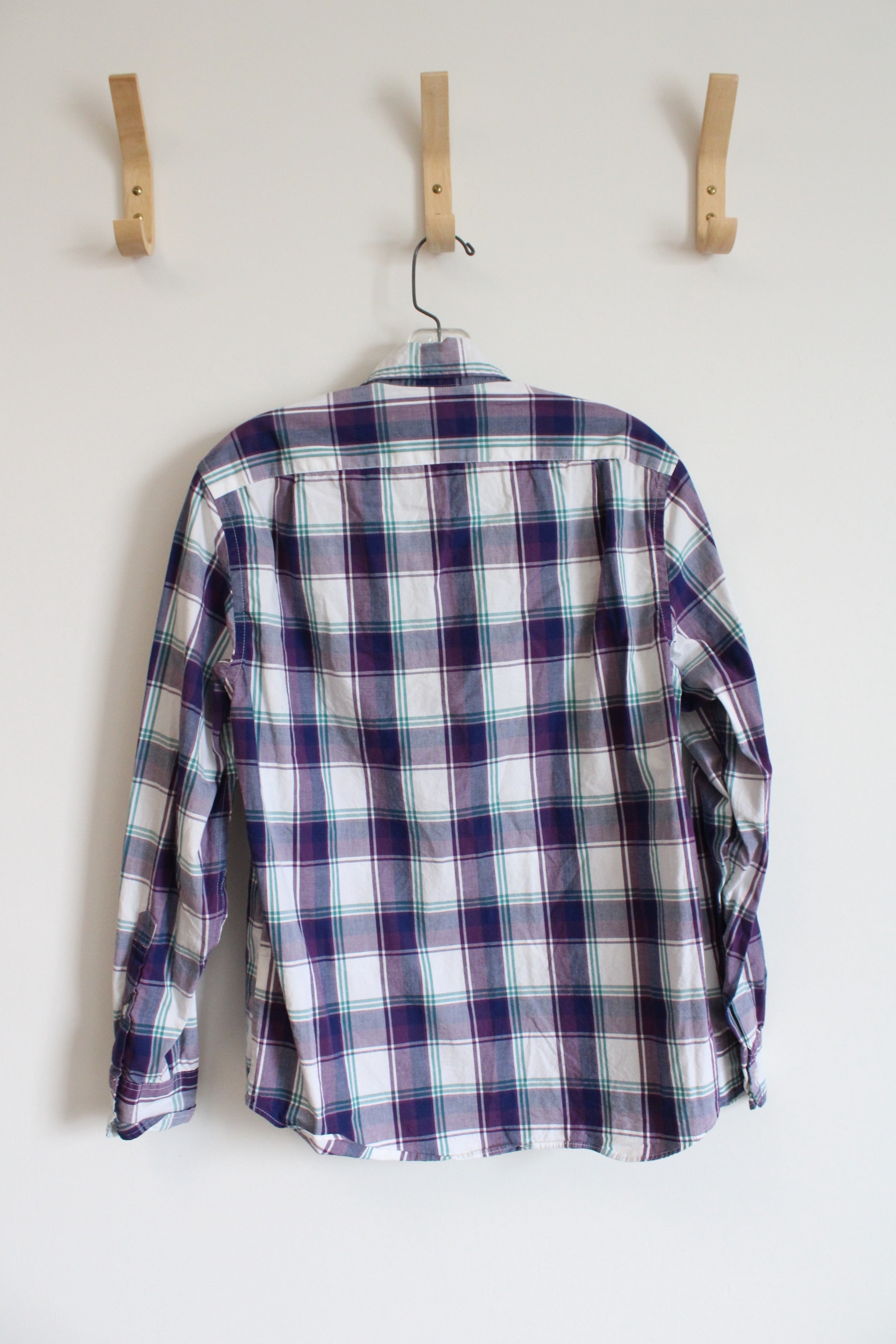 J.Crew Purple Teal & White Plaid Slim Untucked Flex Washed Button Down Shirt | S