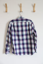 J.Crew Purple Teal & White Plaid Slim Untucked Flex Washed Button Down Shirt | S