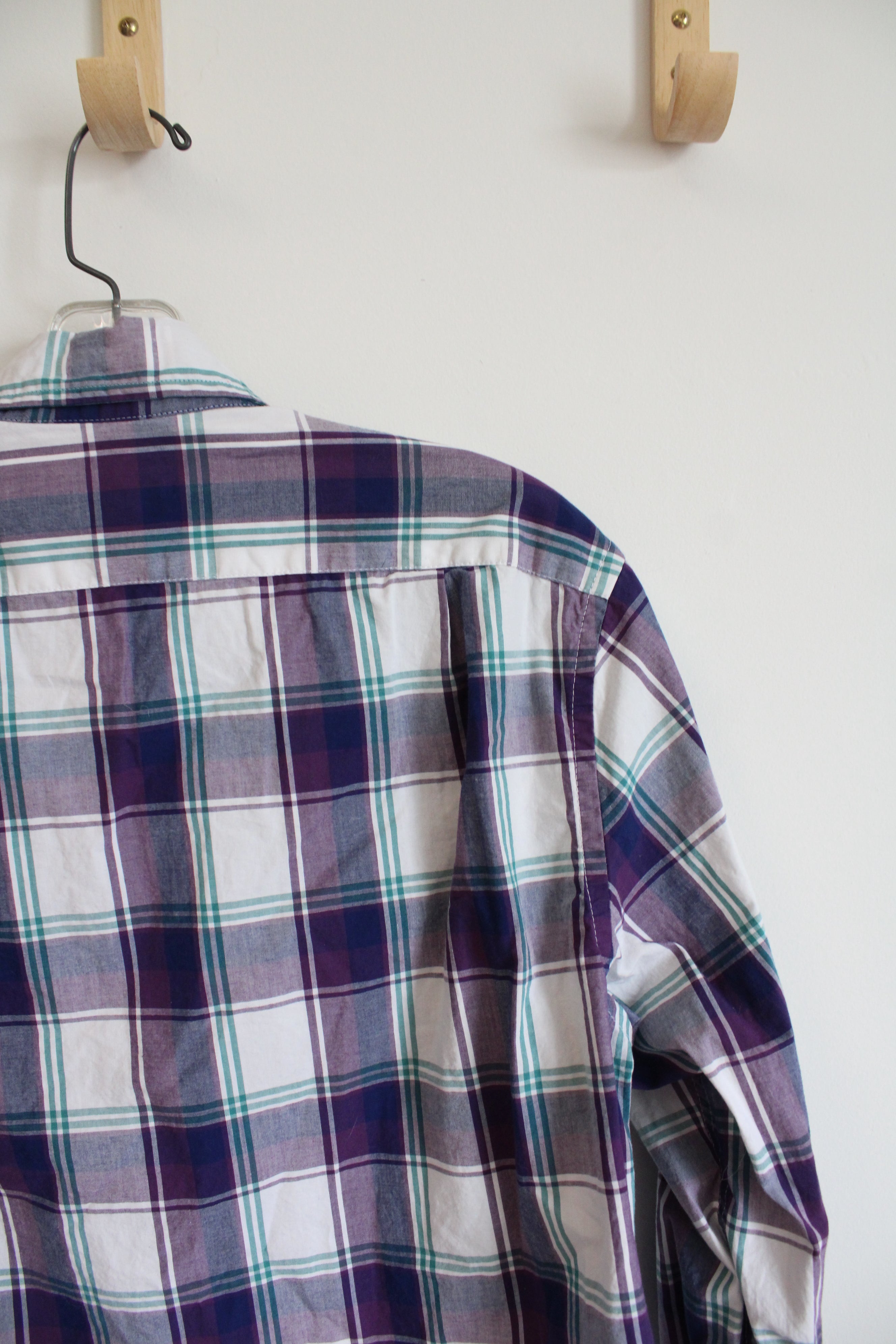 J.Crew Purple Teal & White Plaid Slim Untucked Flex Washed Button Down Shirt | S