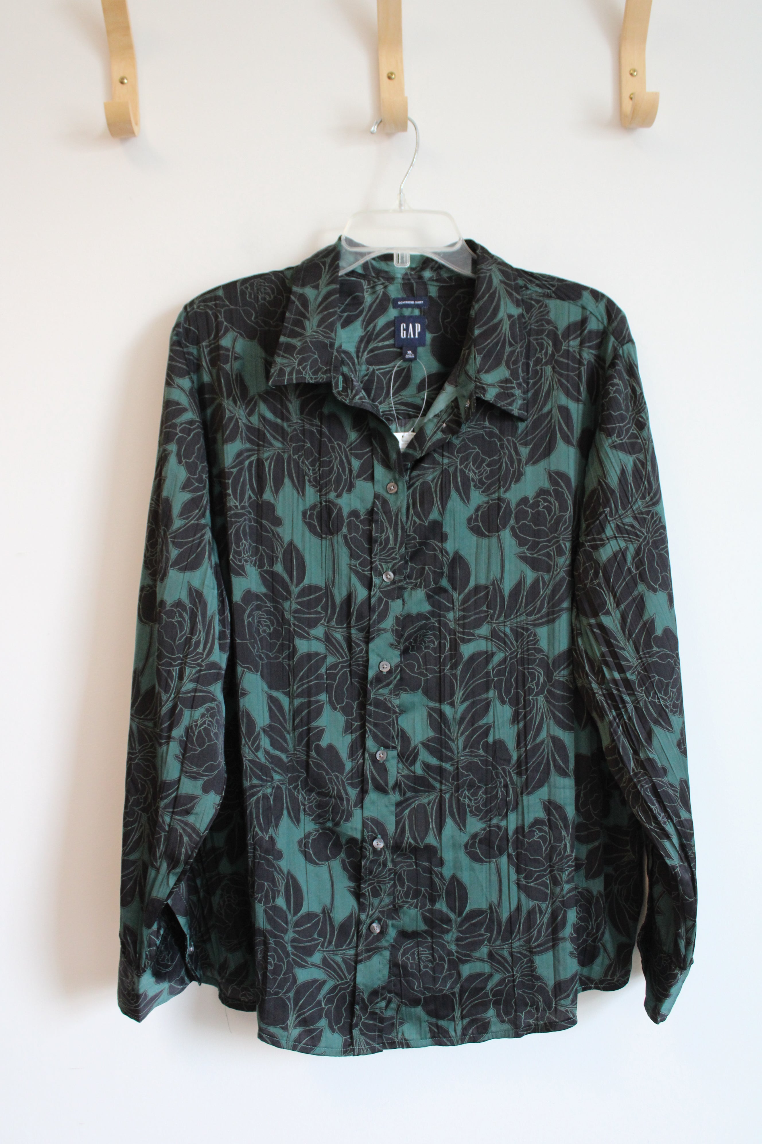 NEW Gap Emerald Green & Black Floral Button Down Top | XL