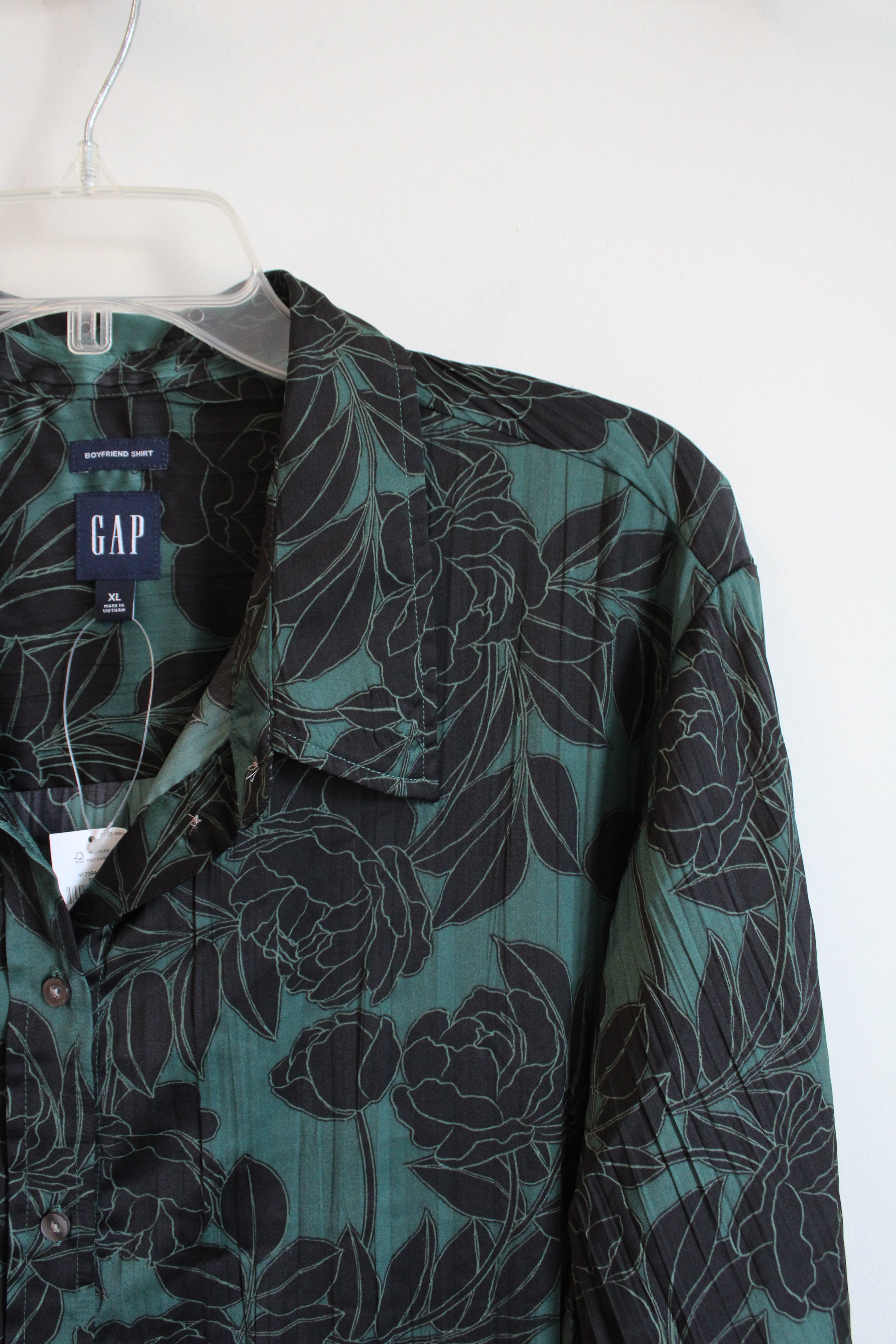NEW Gap Emerald Green & Black Floral Button Down Top | XL