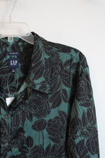 NEW Gap Emerald Green & Black Floral Button Down Top | XL