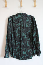 NEW Gap Emerald Green & Black Floral Button Down Top | XL