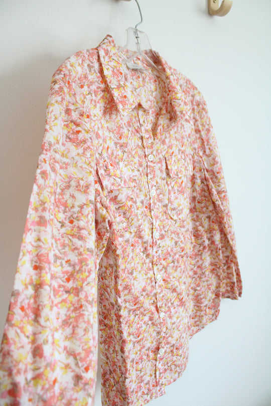 LOFT Peach & Yellow Button Down Long Sleeved Top | M