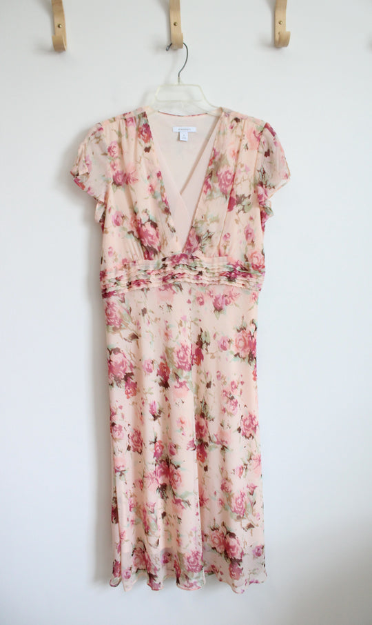 Dressbarn Light Pink Floral V-Neck Dress | 12
