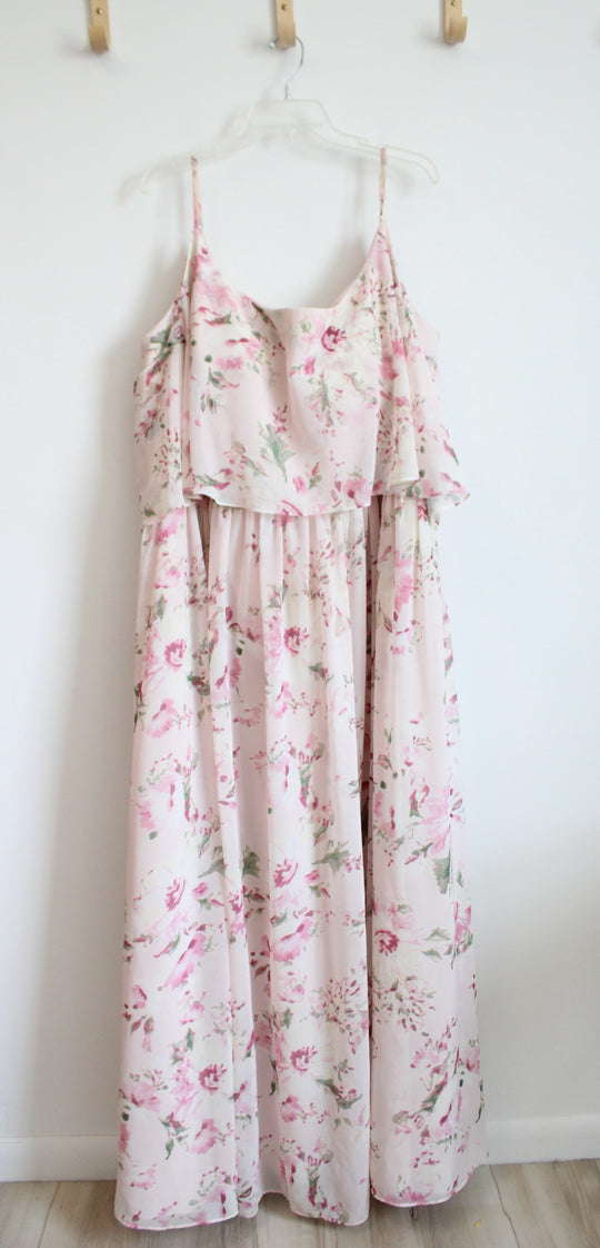 Revelry Light Pink Floral Maxi Bridesmaid Cold Shoulder Dress | 30 (4XL)