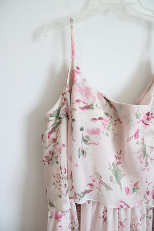 Revelry Light Pink Floral Maxi Bridesmaid Cold Shoulder Dress | 30 (4XL)
