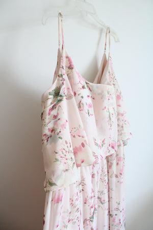 Revelry Light Pink Floral Maxi Bridesmaid Cold Shoulder Dress | 30 (4XL)