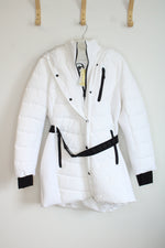 NEW Michael Kors White Faux Fur Trim Quilted Puffer Coat | L