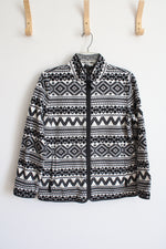 Talbots Petite Black and White Patterned Fleece |M
