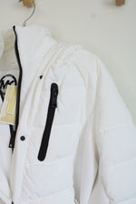 NEW Michael Kors White Faux Fur Trim Quilted Puffer Coat | L