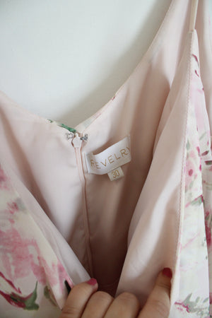 Revelry Light Pink Floral Maxi Bridesmaid Cold Shoulder Dress | 30 (4XL)
