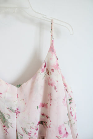 Revelry Light Pink Floral Maxi Bridesmaid Cold Shoulder Dress | 30 (4XL)