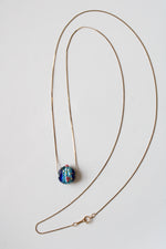 14KT Yellow Gold Blue Glass Pendant Long Necklace