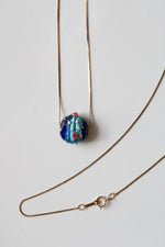14KT Yellow Gold Blue Glass Pendant Long Necklace