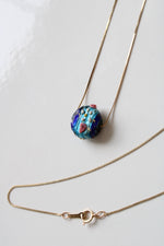 14KT Yellow Gold Blue Glass Pendant Long Necklace