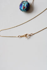 14KT Yellow Gold Blue Glass Pendant Long Necklace