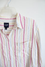 Gap Pink Blue & Yellow Striped Linen Blend Button Down Top | L