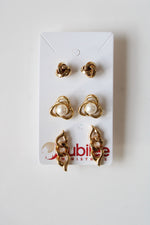Gold Tone Stud Earrings | Set Of 3