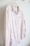 Gap Pink Blue & Yellow Striped Linen Blend Button Down Top | L
