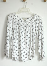 Loft Outlet White with Black Bow and Polka Dot Print Blouse | M Petite