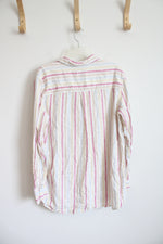 Gap Pink Blue & Yellow Striped Linen Blend Button Down Top | L