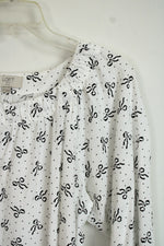 Loft Outlet White with Black Bow and Polka Dot Print Blouse | M Petite