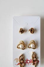 Gold Tone Stud Earrings | Set Of 3