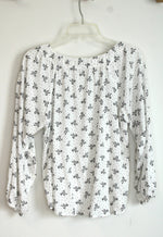 Loft Outlet White with Black Bow and Polka Dot Print Blouse | M Petite