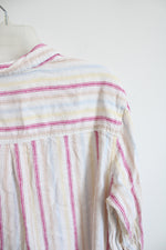 Gap Pink Blue & Yellow Striped Linen Blend Button Down Top | L