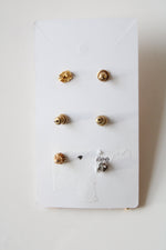 Gold Tone Stud Earrings | Set Of 3
