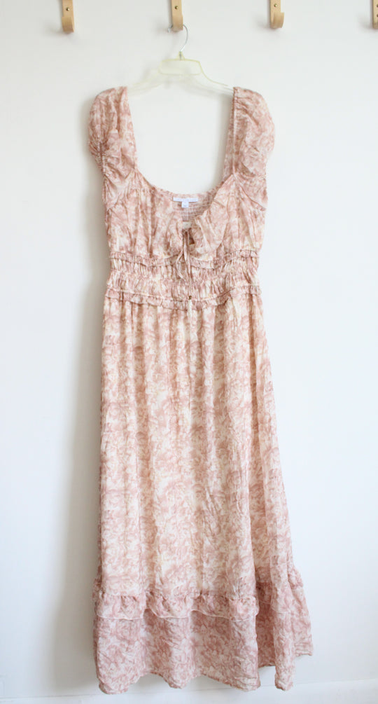 NEW And Now This Pink Floral Ruched Maxi Dress | L