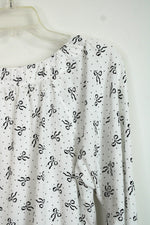 Loft Outlet White with Black Bow and Polka Dot Print Blouse | M Petite