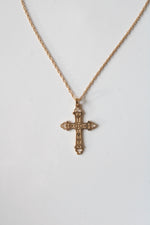 14K Yellow Gold Floral Art Nouveau Cross Necklace