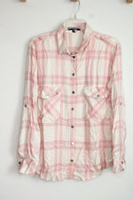 Sanctuary Lightweight Pink Plaid Snap Button Down Shirt | S